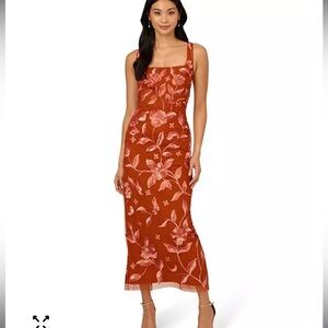 NWT Adrianna Papell Beaded Mesh Column Dress 14